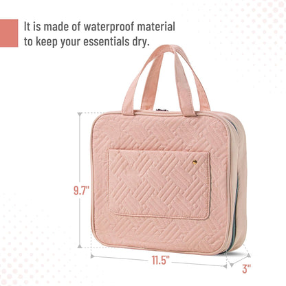 Travel Toiletry Bag Organizers, Baby Pink | Makeup Travel Bag for Toiletries with Hanging Hook, Water-Resistant