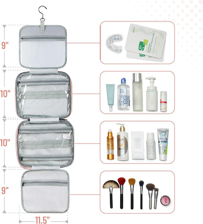 Travel Toiletry Bag Organizers, Baby Pink | Makeup Travel Bag for Toiletries with Hanging Hook, Water-Resistant