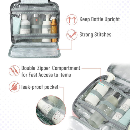 Travel Toiletry Bag Organizers, Baby Pink | Makeup Travel Bag for Toiletries with Hanging Hook, Water-Resistant