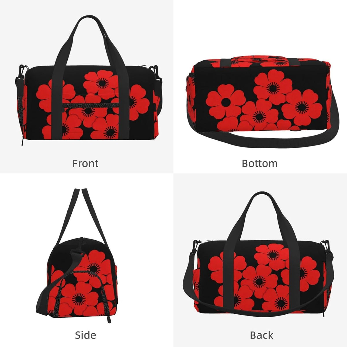 Red Poppy Duffel Bag with Shoe Compartment-Sports Gym Weekender for Men Women, Waterproof Travel Tote with Wet Pocket for Dirty Shoes
