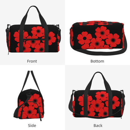 Red Poppy Duffel Bag with Shoe Compartment-Sports Gym Weekender for Men Women, Waterproof Travel Tote with Wet Pocket for Dirty Shoes