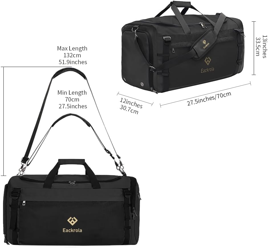 Large Sports Gym Bag, Travel Duffel bag with Wet Pocket & Shoes Compartment for men women, 65L, Lightweight