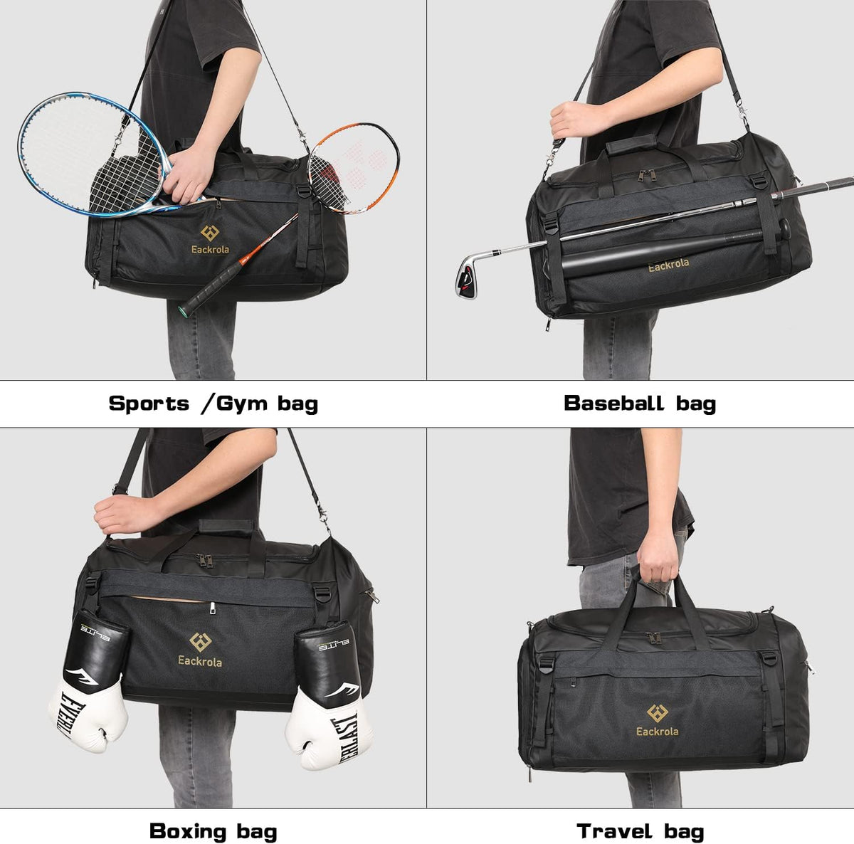 Large Sports Gym Bag, Travel Duffel bag with Wet Pocket & Shoes Compartment for men women, 65L, Lightweight