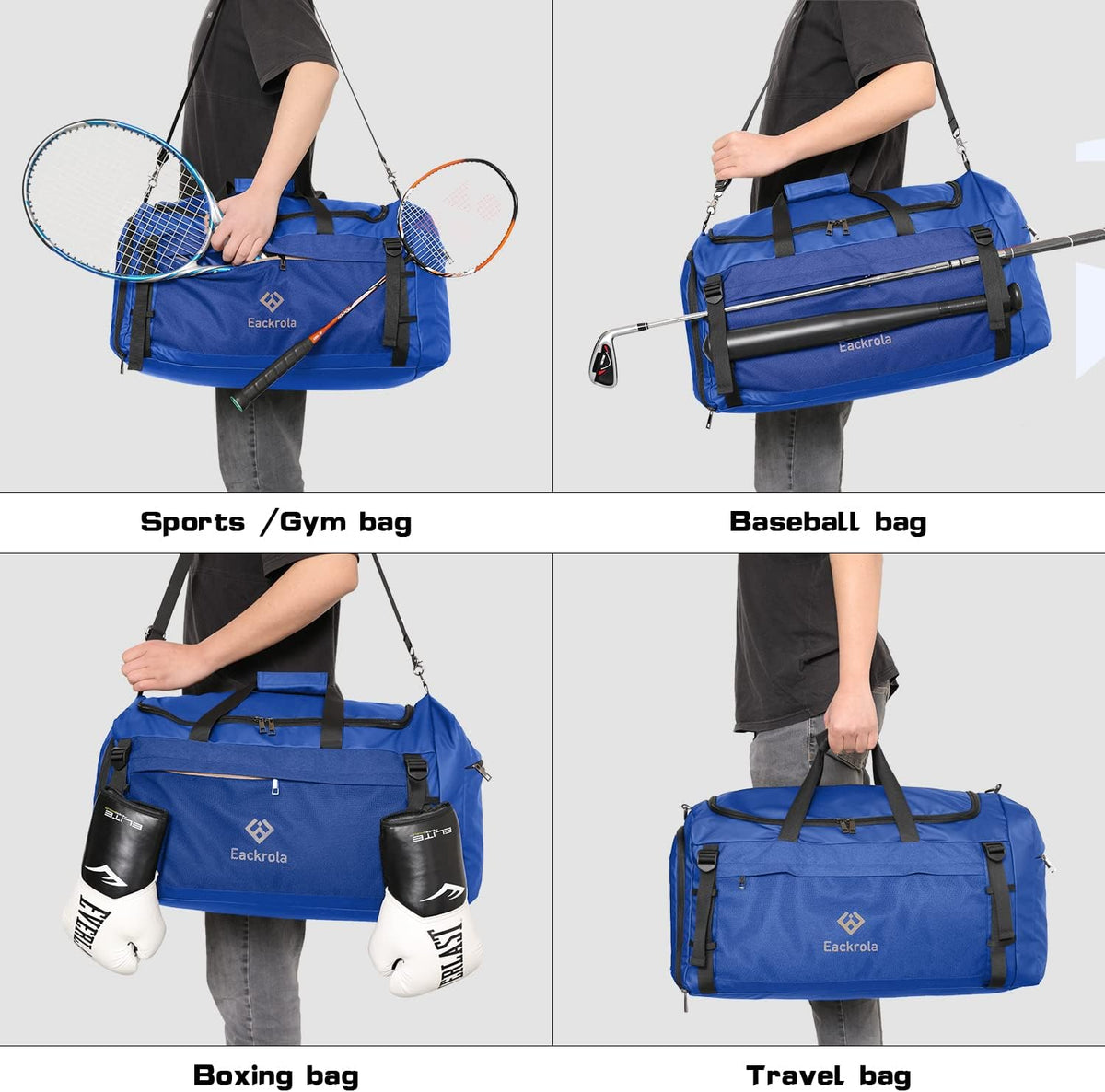 Large Sports Gym Bag, Travel Duffel bag with Wet Pocket & Shoes Compartment for men women, 65L, Lightweight