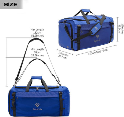 Large Sports Gym Bag, Travel Duffel bag with Wet Pocket & Shoes Compartment for men women, 65L, Lightweight