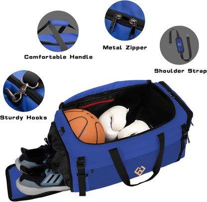 Large Sports Gym Bag, Travel Duffel bag with Wet Pocket & Shoes Compartment for men women, 65L, Lightweight