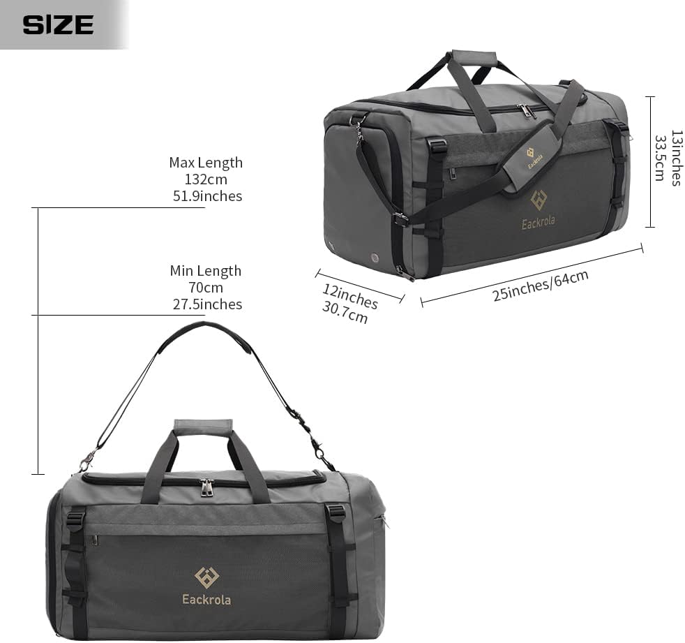 Large Sports Gym Bag, Travel Duffel bag with Wet Pocket & Shoes Compartment for men women, 65L, Lightweight