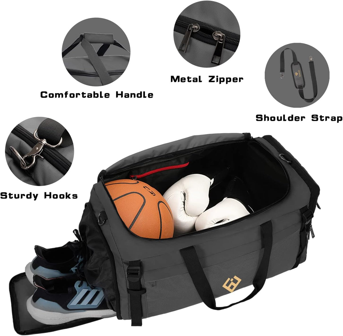 Large Sports Gym Bag, Travel Duffel bag with Wet Pocket & Shoes Compartment for men women, 65L, Lightweight