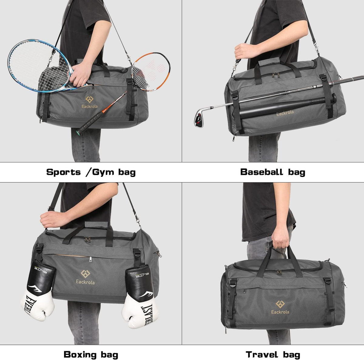 Large Sports Gym Bag, Travel Duffel bag with Wet Pocket & Shoes Compartment for men women, 65L, Lightweight