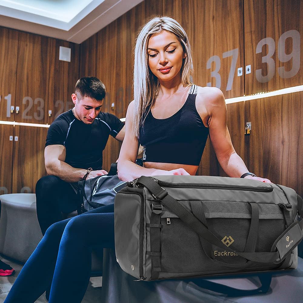 Large Sports Gym Bag, Travel Duffel bag with Wet Pocket & Shoes Compartment for men women, 65L, Lightweight