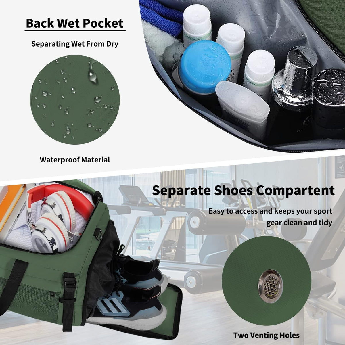 Large Sports Gym Bag, Travel Duffel bag with Wet Pocket & Shoes Compartment for men women, 65L, Lightweight