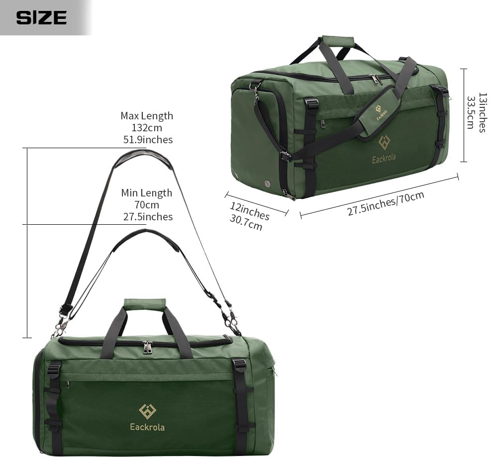 Large Sports Gym Bag, Travel Duffel bag with Wet Pocket & Shoes Compartment for men women, 65L, Lightweight