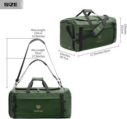 Large Sports Gym Bag, Travel Duffel bag with Wet Pocket & Shoes Compartment for men women, 65L, Lightweight