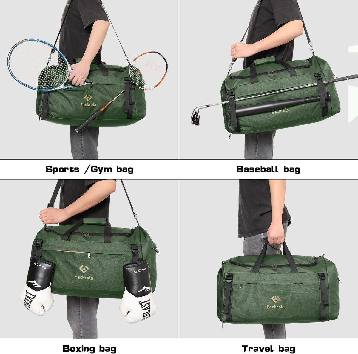 Large Sports Gym Bag, Travel Duffel bag with Wet Pocket & Shoes Compartment for men women, 65L, Lightweight