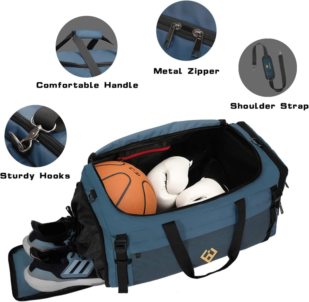 Large Sports Gym Bag, Travel Duffel bag with Wet Pocket & Shoes Compartment for men women, 65L, Lightweight
