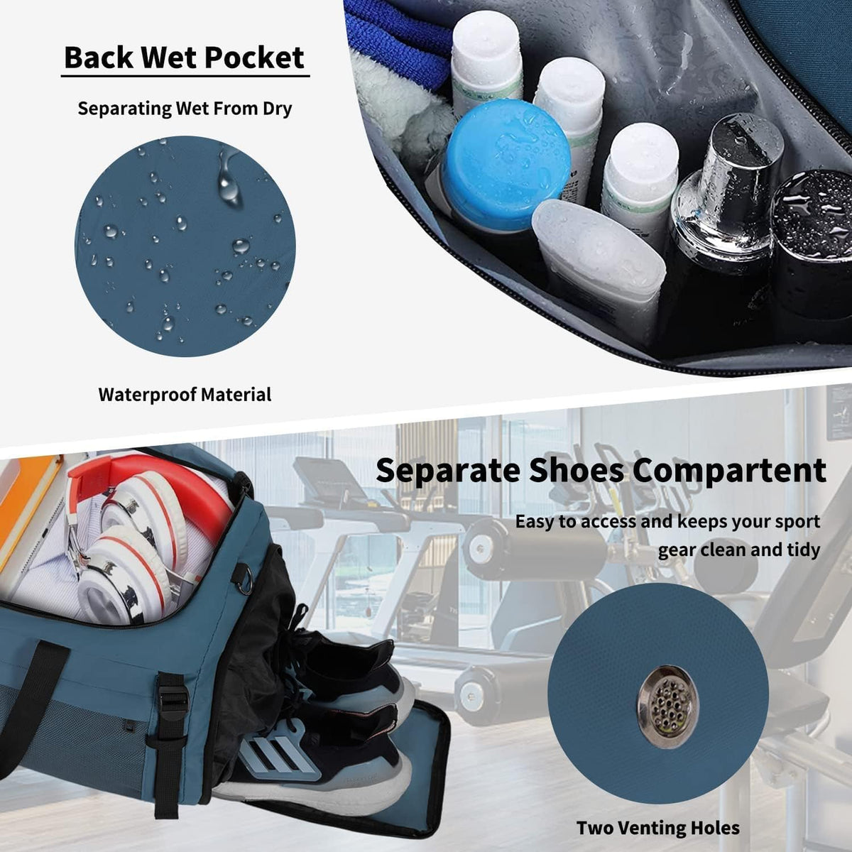 Large Sports Gym Bag, Travel Duffel bag with Wet Pocket & Shoes Compartment for men women, 65L, Lightweight