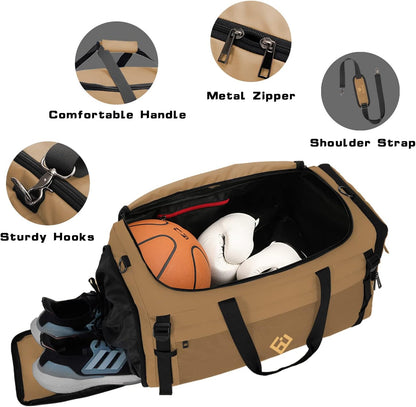 Large Sports Gym Bag, Travel Duffel bag with Wet Pocket & Shoes Compartment for men women, 65L, Lightweight