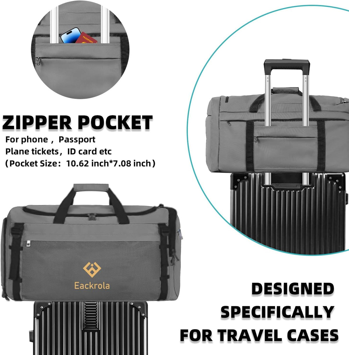 Large Sports Gym Bag, Travel Duffel bag with Wet Pocket & Shoes Compartment for men women, 65L, Lightweight