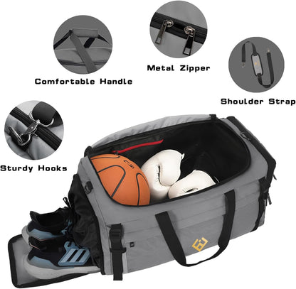 Large Sports Gym Bag, Travel Duffel bag with Wet Pocket & Shoes Compartment for men women, 65L, Lightweight