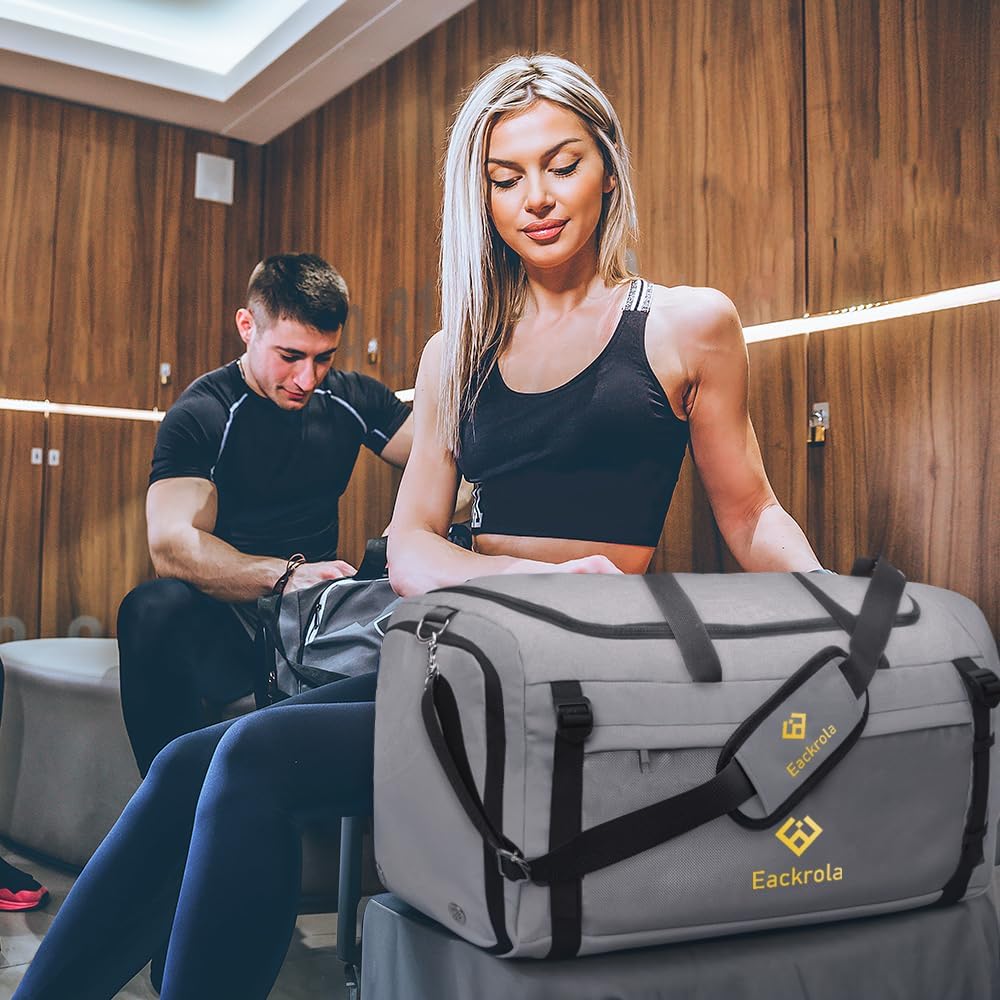 Large Sports Gym Bag, Travel Duffel bag with Wet Pocket & Shoes Compartment for men women, 65L, Lightweight