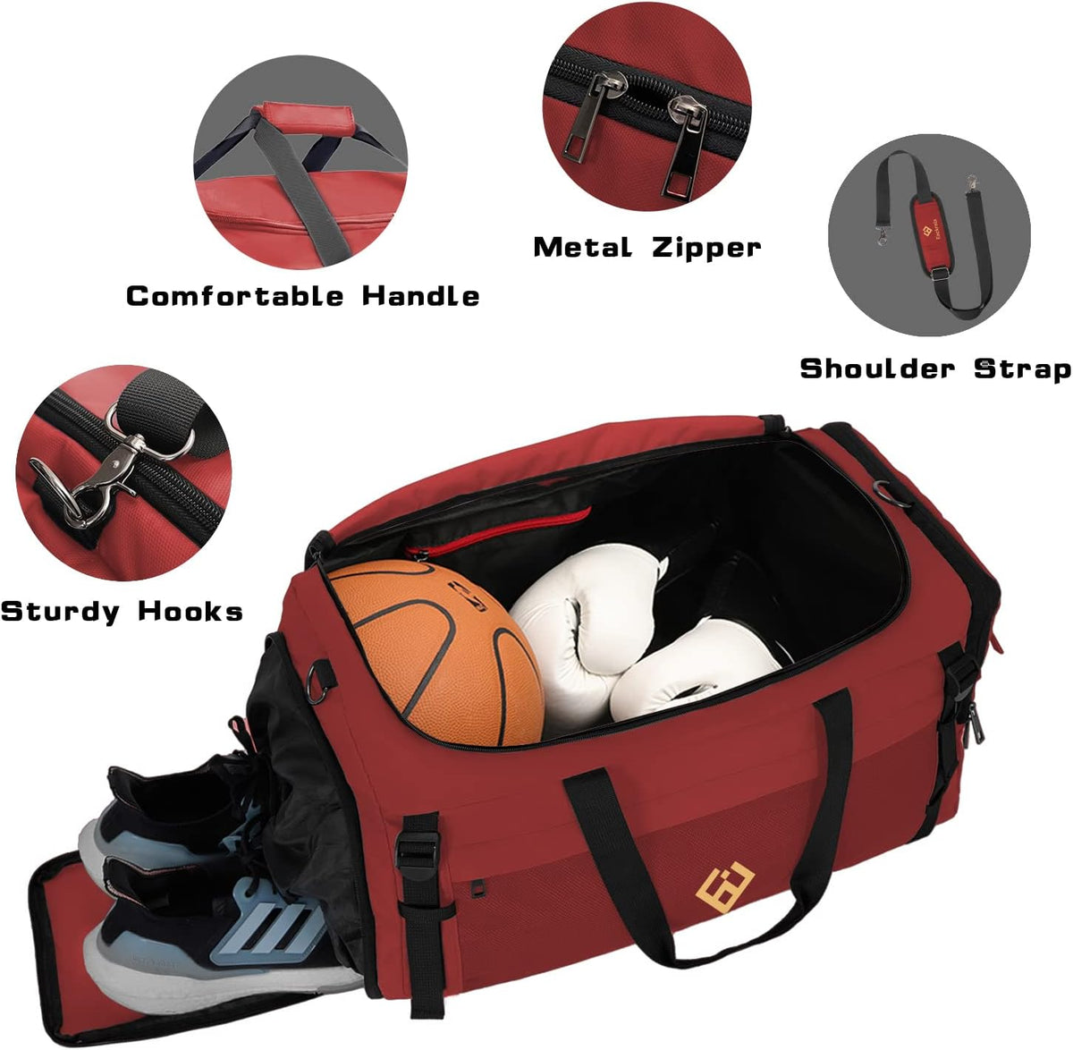 Large Sports Gym Bag, Travel Duffel bag with Wet Pocket & Shoes Compartment for men women, 65L, Lightweight