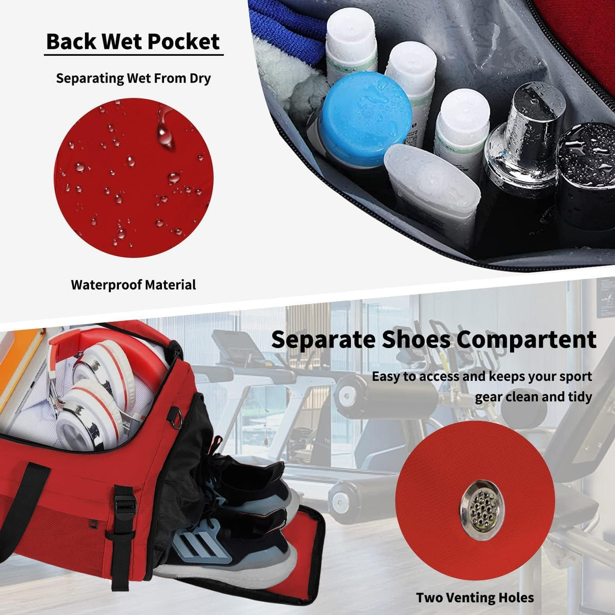 Large Sports Gym Bag, Travel Duffel bag with Wet Pocket & Shoes Compartment for men women, 65L, Lightweight