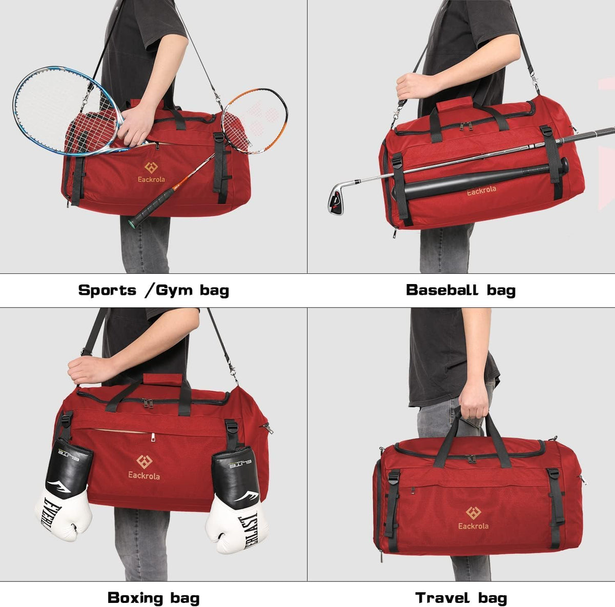 Large Sports Gym Bag, Travel Duffel bag with Wet Pocket & Shoes Compartment for men women, 65L, Lightweight