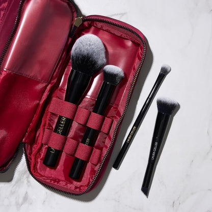 NEW YORK Quilted Makeup Bag with Brush Case, Burgundy - Toiletry Bag Organizer for Travel - Large Capacity Full Size Makeup Bag - Easy to Clean