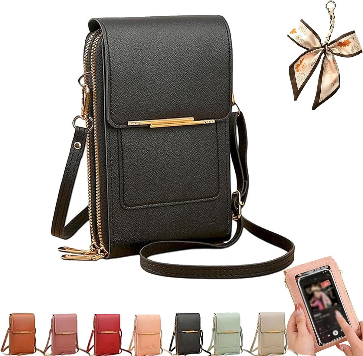 Crossbody Phone Wallet - Anti Theft Leather Bag, Touchscreen Phone Crossbody Bag for Women, RFID Leather Wallet Purse