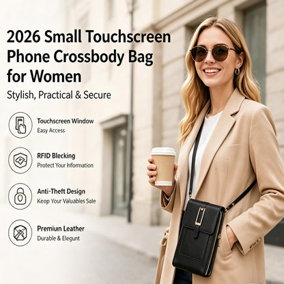 Crossbody Phone Wallet - Anti Theft Leather Bag, Touchscreen Phone Crossbody Bag for Women, RFID Leather Wallet Purse