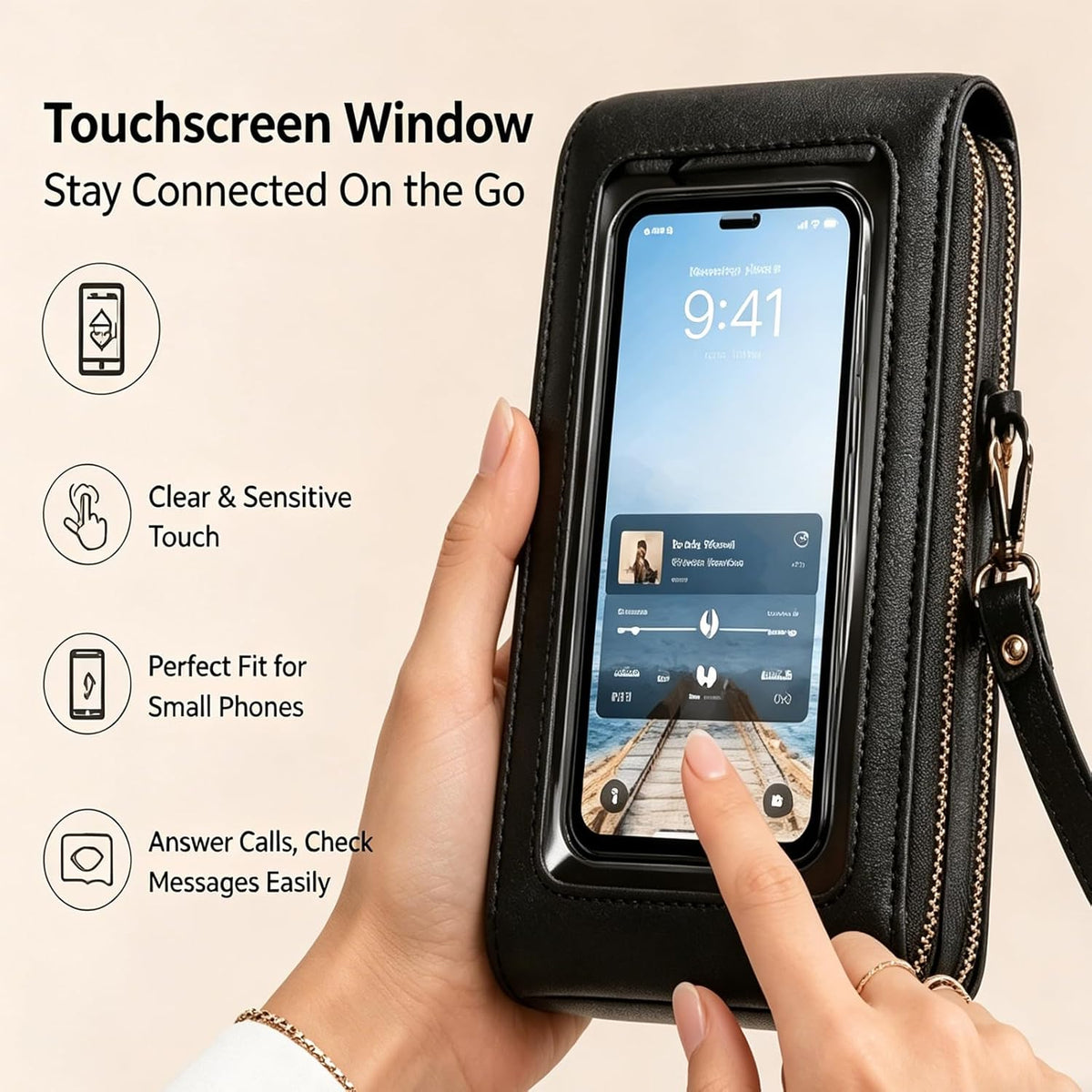 Crossbody Phone Wallet - Anti Theft Leather Bag, Touchscreen Phone Crossbody Bag for Women, RFID Leather Wallet Purse