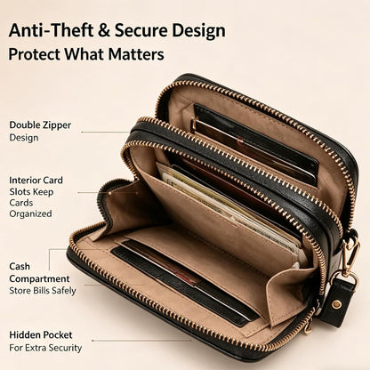 Crossbody Phone Wallet - Anti Theft Leather Bag, Touchscreen Phone Crossbody Bag for Women, RFID Leather Wallet Purse