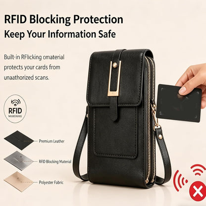 Crossbody Phone Wallet - Anti Theft Leather Bag, Touchscreen Phone Crossbody Bag for Women, RFID Leather Wallet Purse