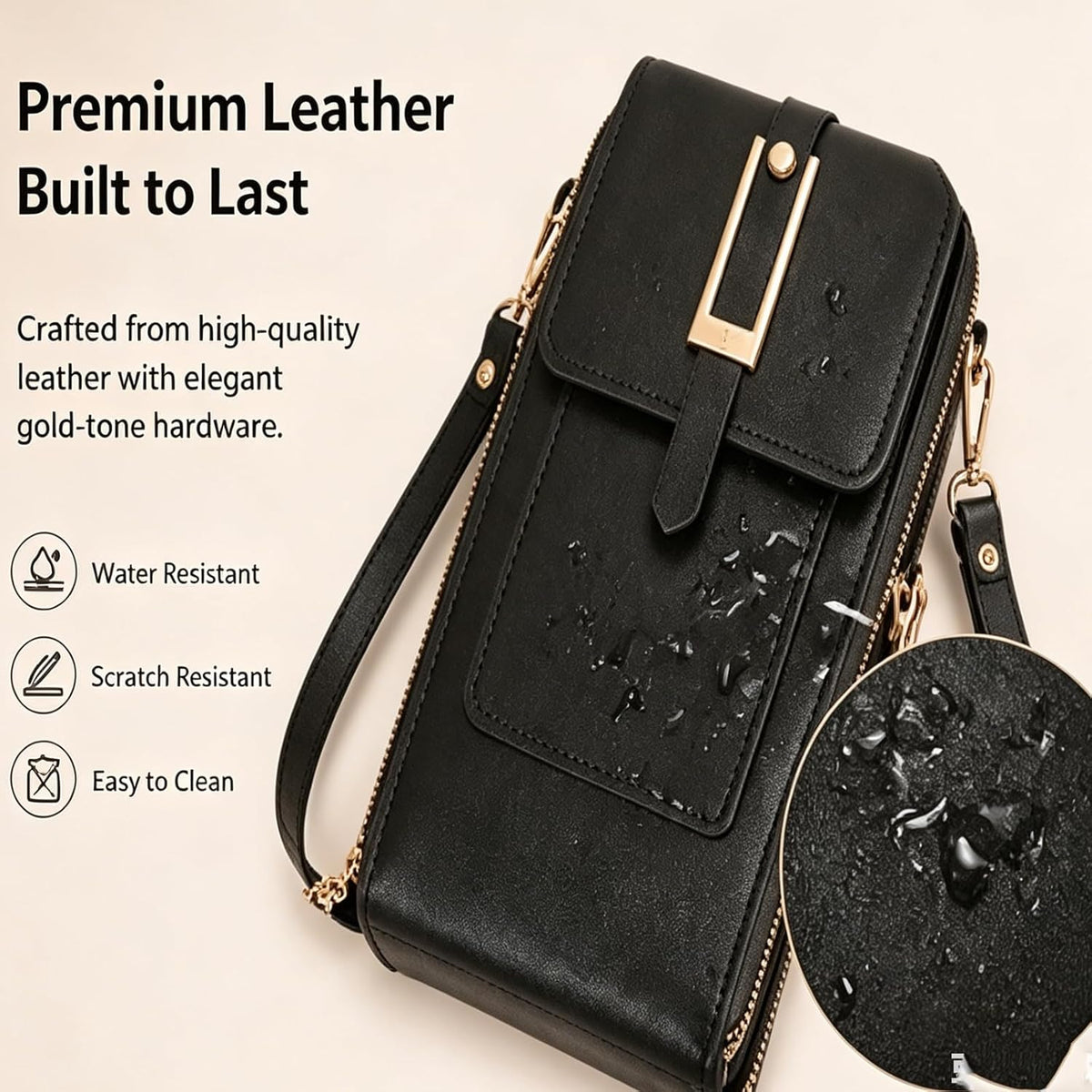 Crossbody Phone Wallet - Anti Theft Leather Bag, Touchscreen Phone Crossbody Bag for Women, RFID Leather Wallet Purse