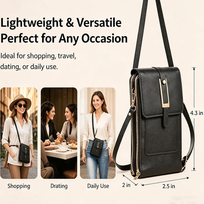 Crossbody Phone Wallet - Anti Theft Leather Bag, Touchscreen Phone Crossbody Bag for Women, RFID Leather Wallet Purse