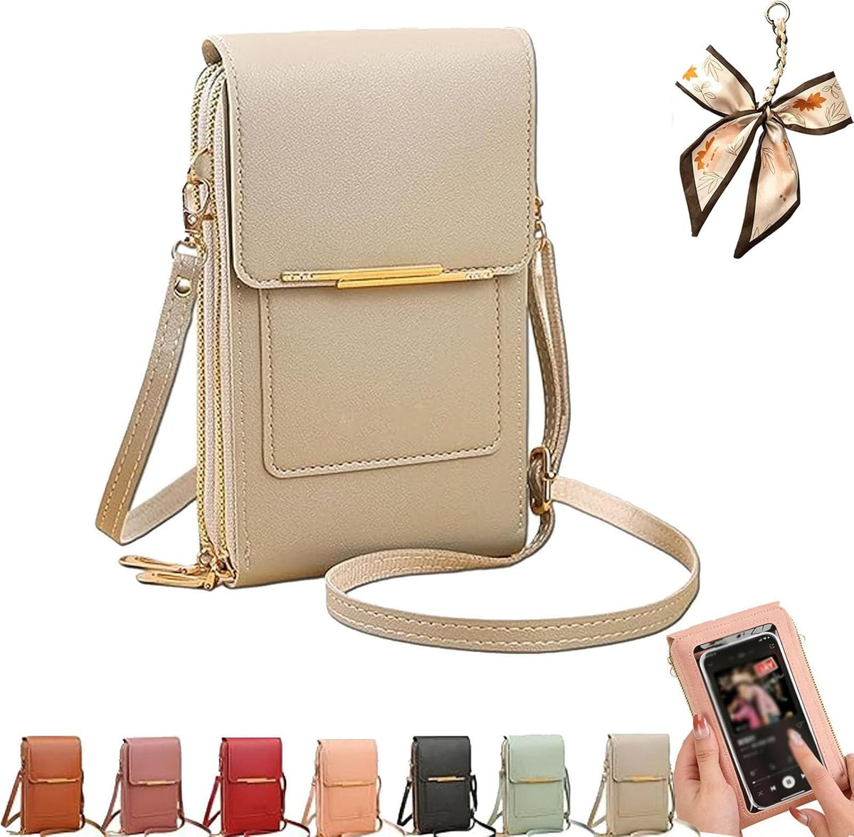 Crossbody Phone Wallet - Anti Theft Leather Bag, Touchscreen Phone Crossbody Bag for Women, RFID Leather Wallet Purse
