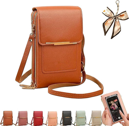 Crossbody Phone Wallet - Anti Theft Leather Bag, Touchscreen Phone Crossbody Bag for Women, RFID Leather Wallet Purse