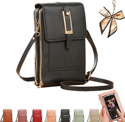 Crossbody Phone Wallet - Anti Theft Leather Bag, Touchscreen Phone Crossbody Bag for Women, RFID Leather Wallet Purse
