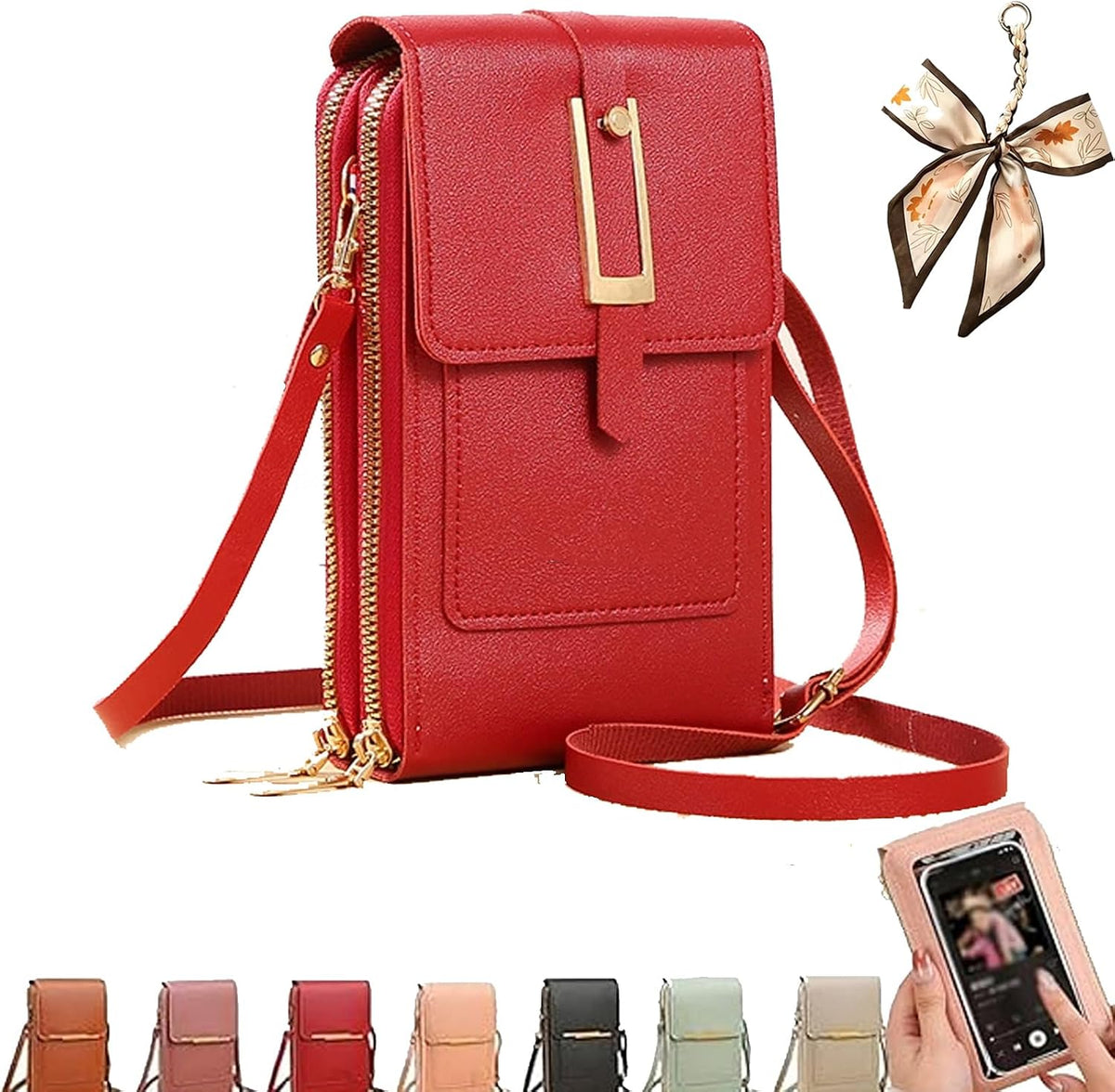 Crossbody Phone Wallet - Anti Theft Leather Bag, Touchscreen Phone Crossbody Bag for Women, RFID Leather Wallet Purse