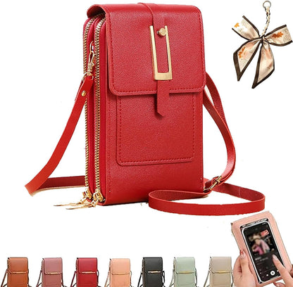 Crossbody Phone Wallet - Anti Theft Leather Bag, Touchscreen Phone Crossbody Bag for Women, RFID Leather Wallet Purse