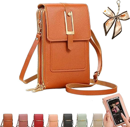 Crossbody Phone Wallet - Anti Theft Leather Bag, Touchscreen Phone Crossbody Bag for Women, RFID Leather Wallet Purse