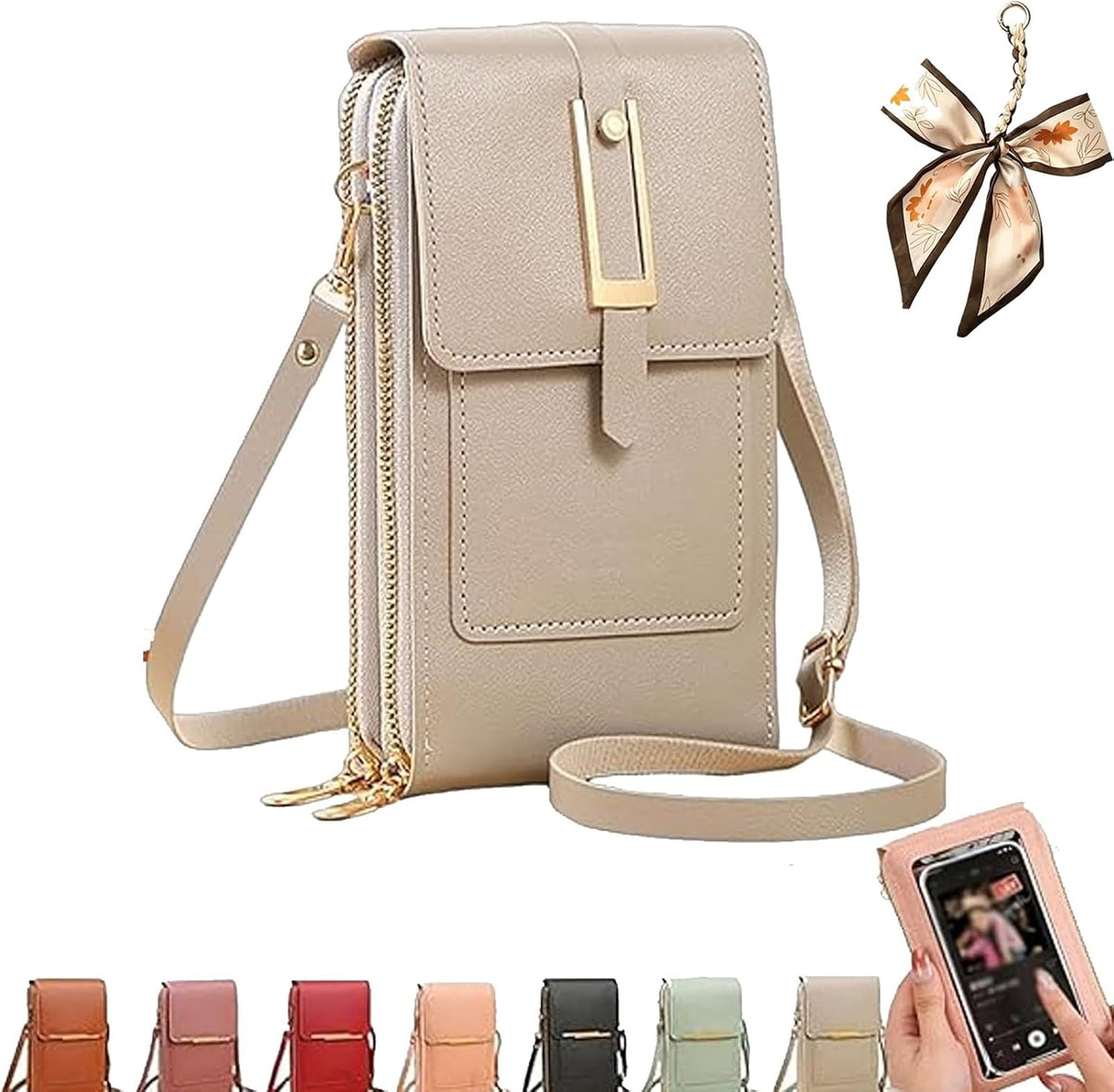 Crossbody Phone Wallet - Anti Theft Leather Bag, Touchscreen Phone Crossbody Bag for Women, RFID Leather Wallet Purse