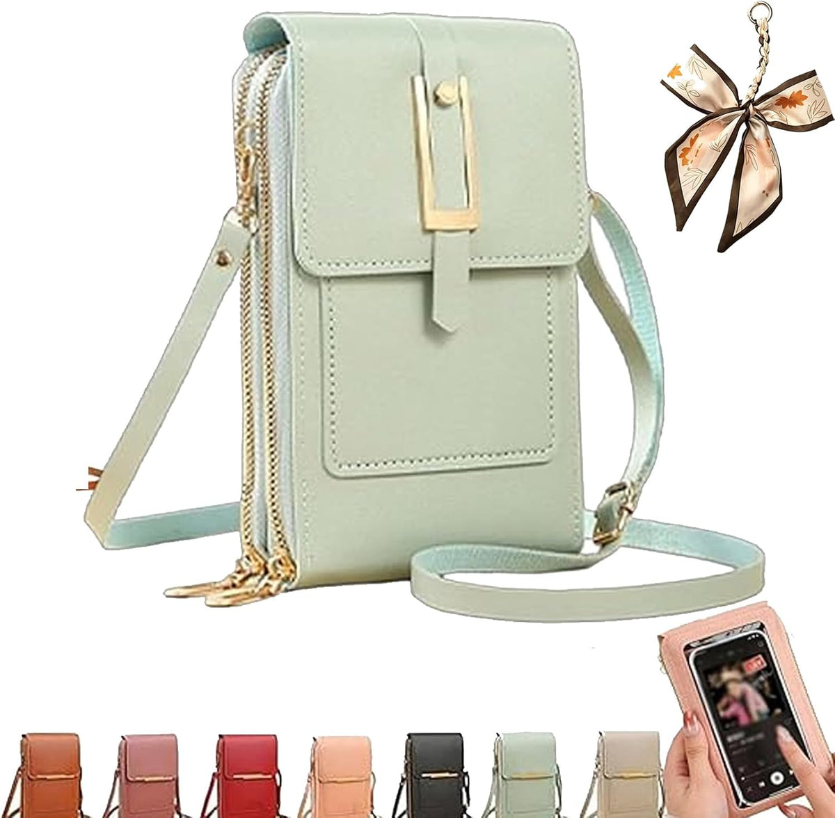 Crossbody Phone Wallet - Anti Theft Leather Bag, Touchscreen Phone Crossbody Bag for Women, RFID Leather Wallet Purse
