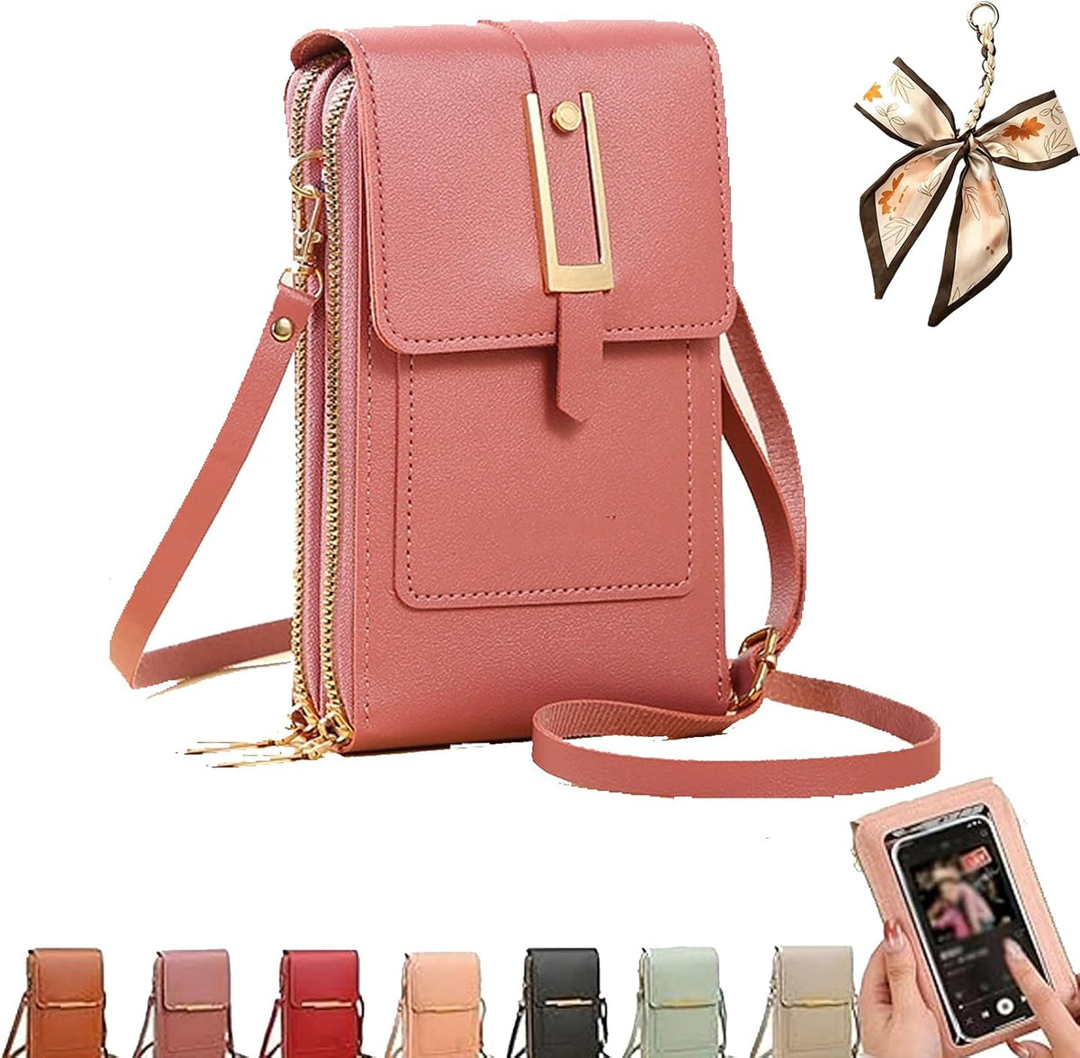 Crossbody Phone Wallet - Anti Theft Leather Bag, Touchscreen Phone Crossbody Bag for Women, RFID Leather Wallet Purse