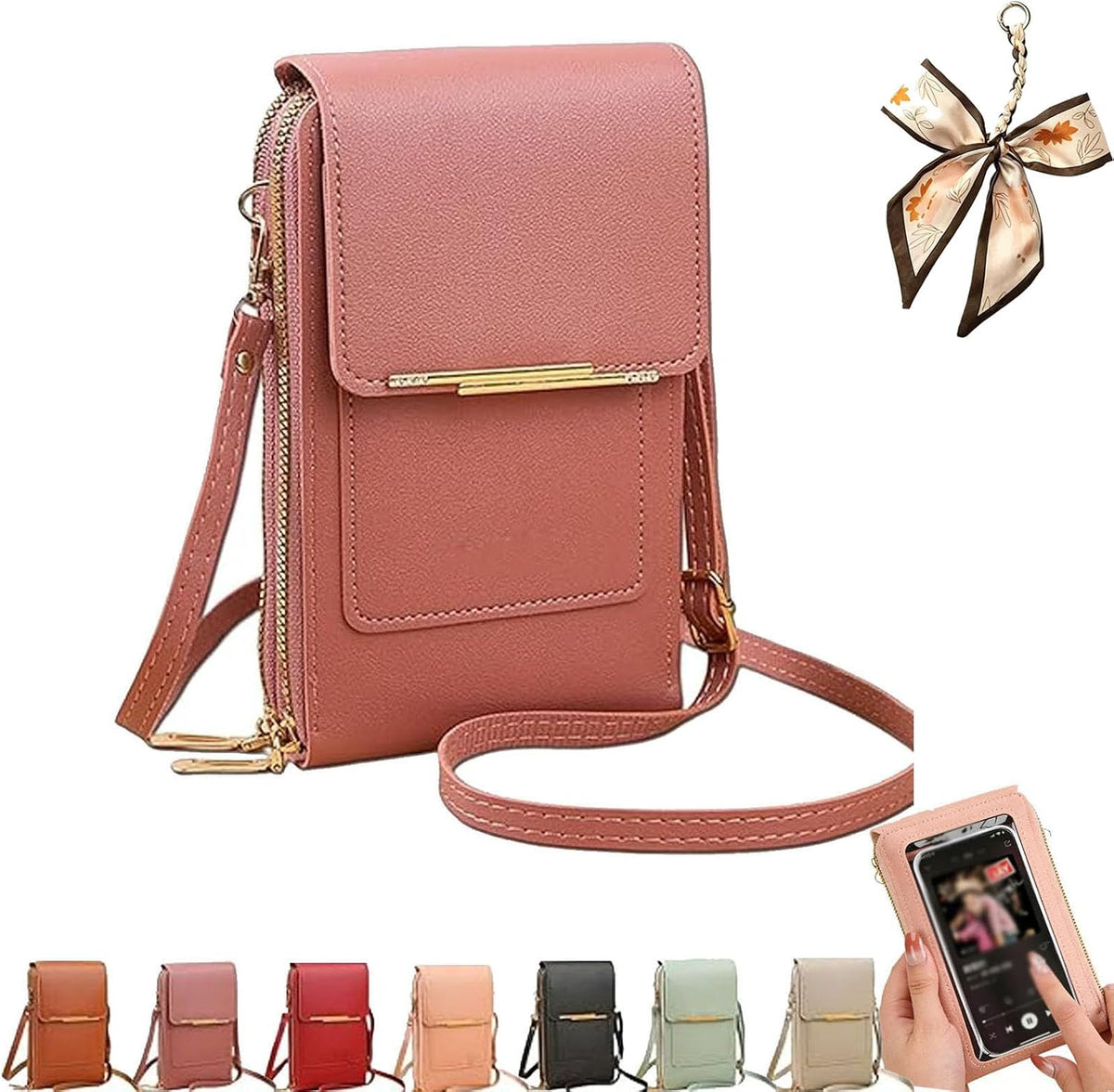 Crossbody Phone Wallet - Anti Theft Leather Bag, Touchscreen Phone Crossbody Bag for Women, RFID Leather Wallet Purse