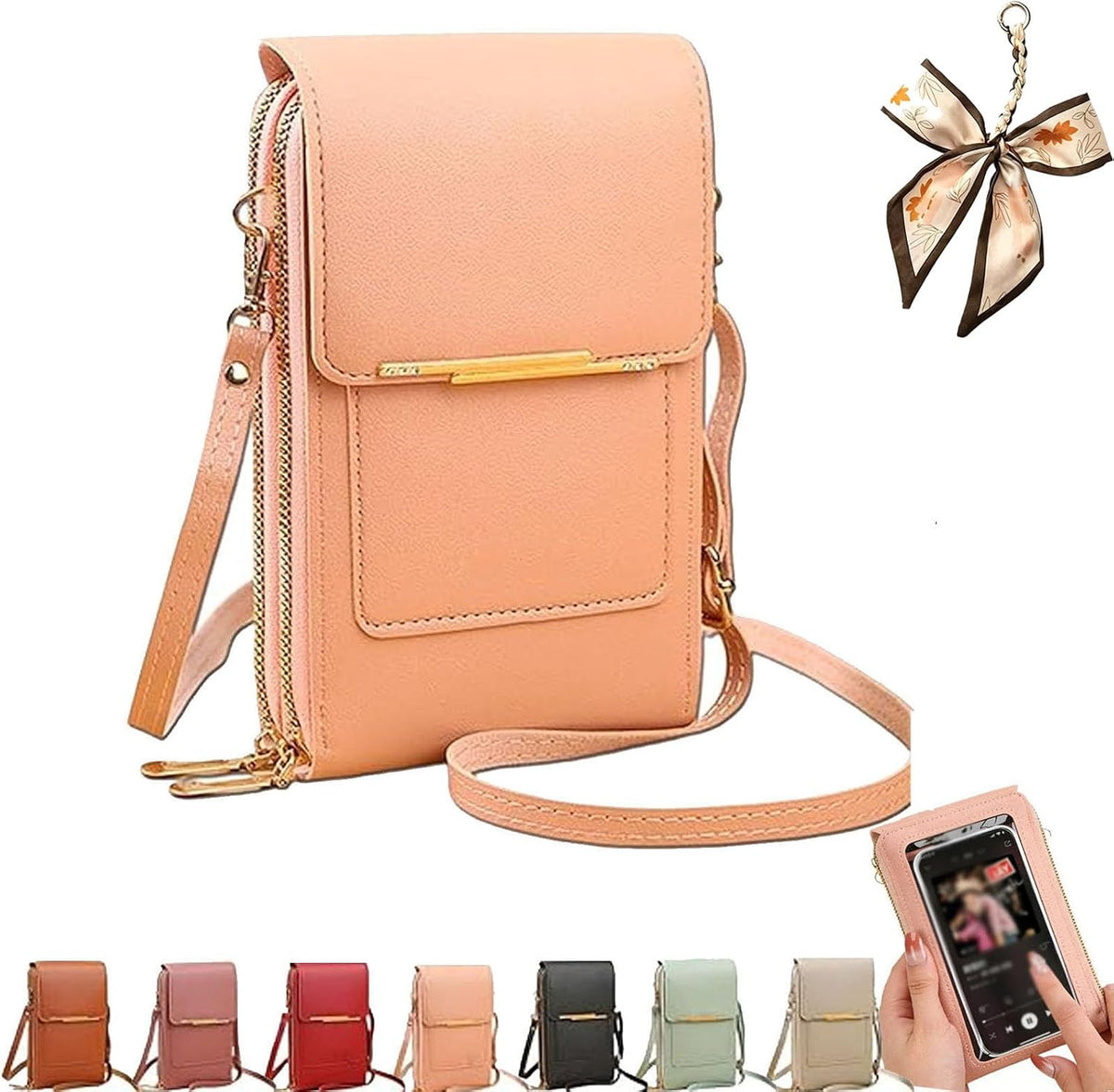 Crossbody Phone Wallet - Anti Theft Leather Bag, Touchscreen Phone Crossbody Bag for Women, RFID Leather Wallet Purse