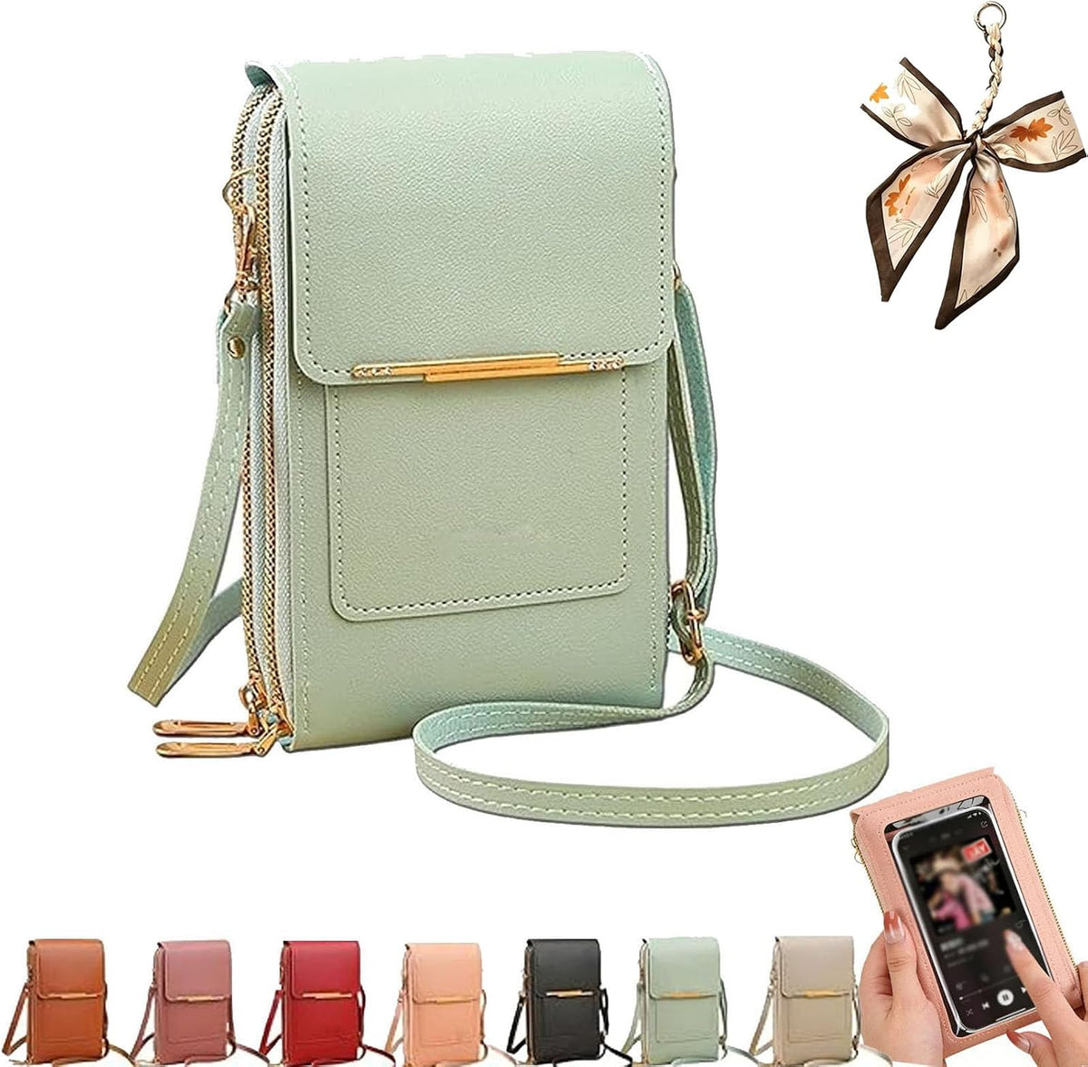 Crossbody Phone Wallet - Anti Theft Leather Bag, Touchscreen Phone Crossbody Bag for Women, RFID Leather Wallet Purse