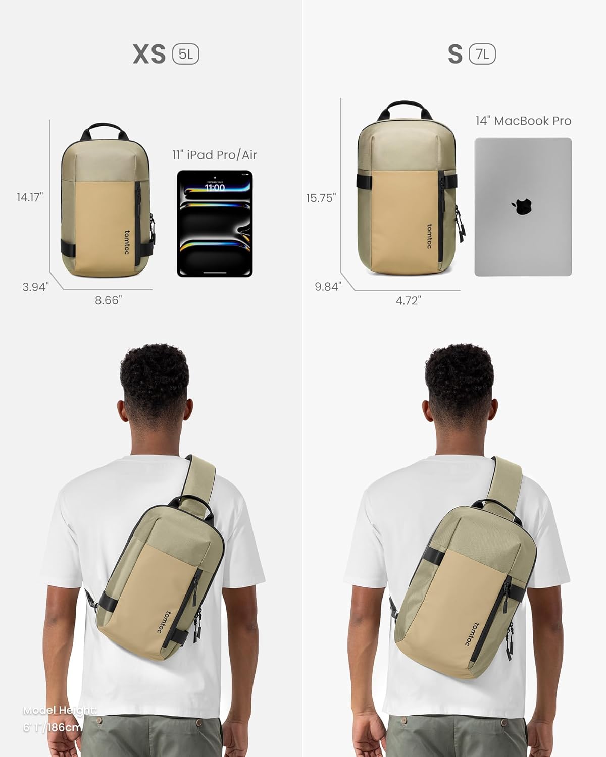 5L Compact Sling Backpack for Men Women, Lightweight Crossbody Shoulder Bag for 2026 11-inch iPad Air M4/M3, iPad Pro M5/M4, iPad A16, Nintendo Switch 2/Rog Xbox Ally X, EDC Daypack - XS Size