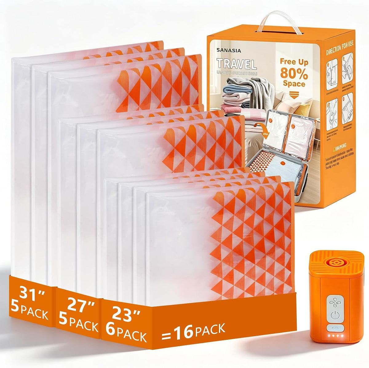 Vacuum Seal Bags for Clothing Travel, Large Space Saver Storage Bags (15 Pack) - Thickened Waterproof Compression Packing Cubes for Luggage, Mattress & Blanket Storage, Hand Pump Included