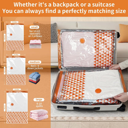 Vacuum Seal Bags for Clothing Travel, Large Space Saver Storage Bags (15 Pack) - Thickened Waterproof Compression Packing Cubes for Luggage, Mattress & Blanket Storage, Hand Pump Included